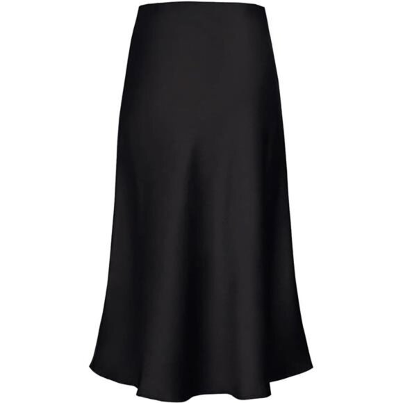 Women's Satin High Waist Hidden Elasticized Waistband Flared Casual A Line Midi - Picture 2 of 7